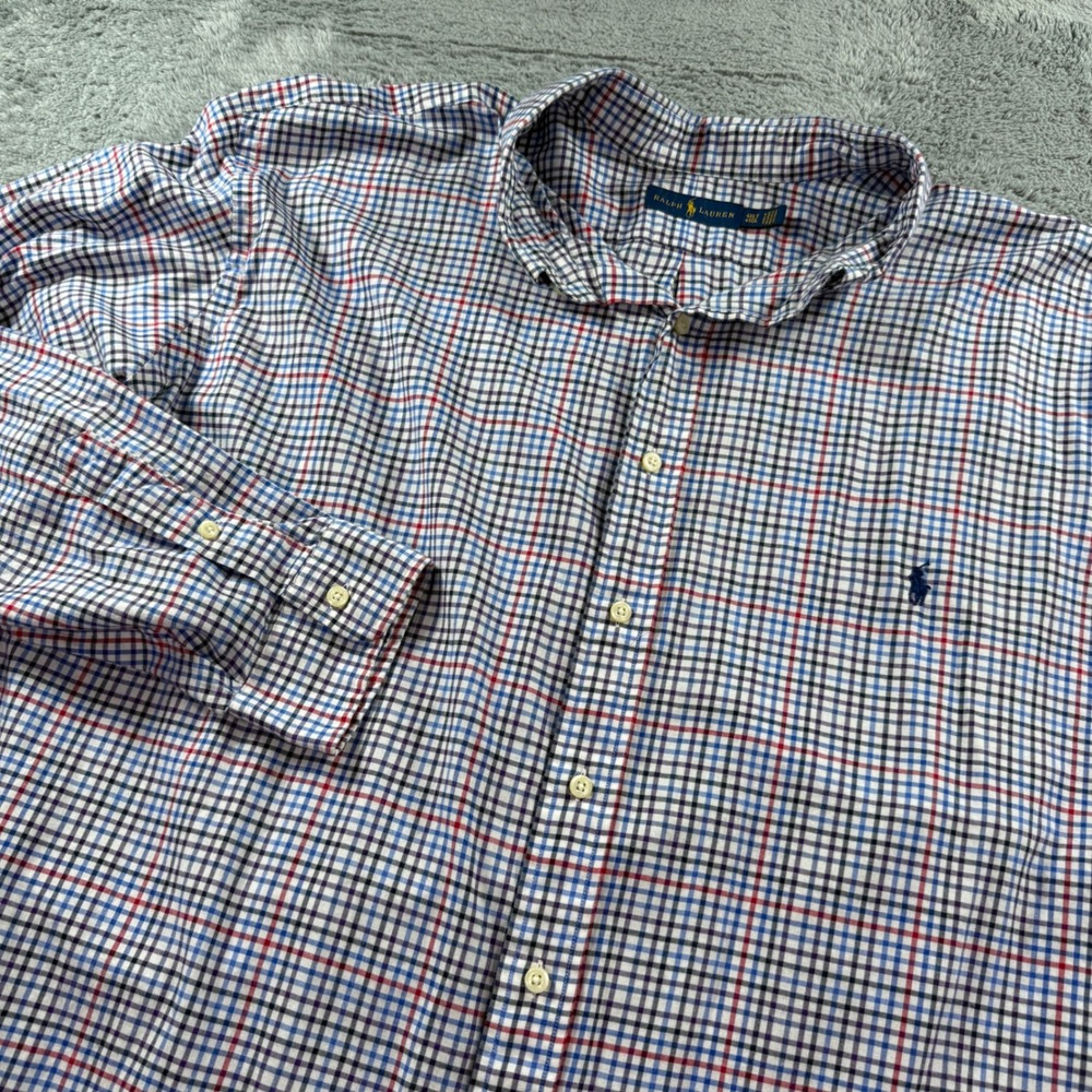 Polo Ralph Lauren Mens 4XLT Big & Tall Plaid Button Down Shirt Blue Red Cotton
